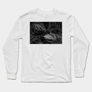 Black Monstera Leaf Pattern Long Sleeve T-Shirt